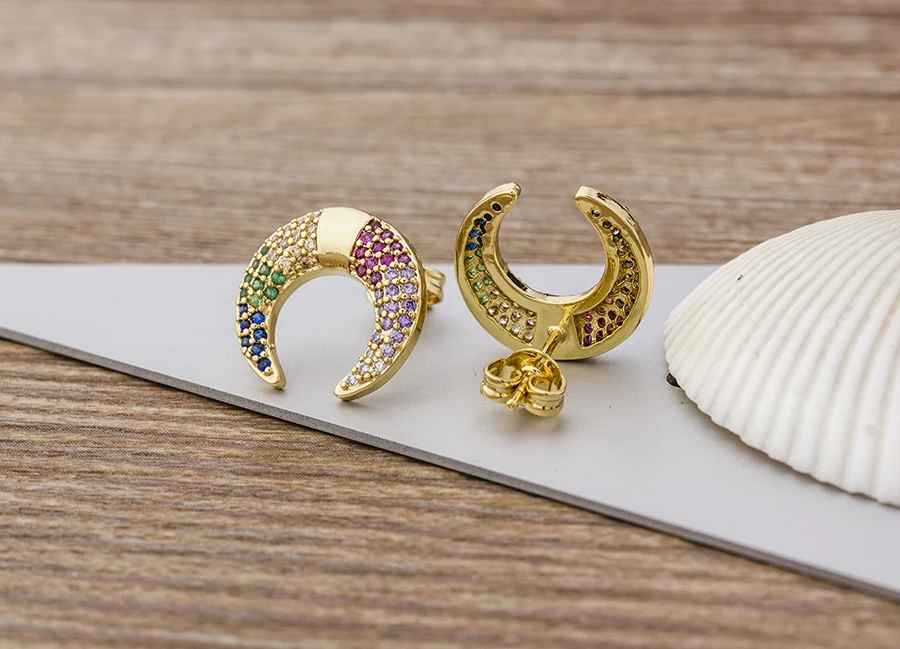 Fashion Female Luxury Crystal Round Stud Earrings Vintage Gold Color Wedding Party Jewelry Copper Zircon Crystal Stone Earrings