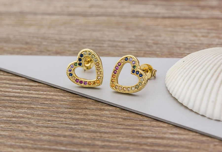 Fashion Female Luxury Crystal Round Stud Earrings Vintage Gold Color Wedding Party Jewelry Copper Zircon Crystal Stone Earrings