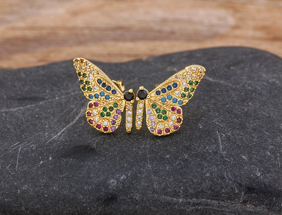 Fashion Female Luxury Crystal Round Stud Earrings Vintage Gold Color Wedding Party Jewelry Copper Zircon Crystal Stone Earrings
