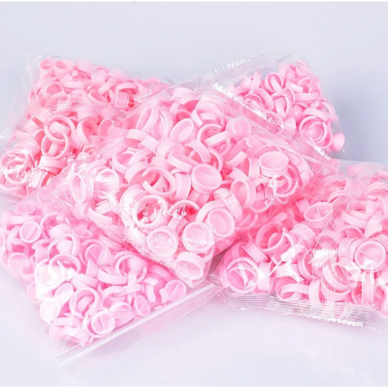 100pcs/bag Pink Pigment Caps Ring Permanent Makeup Eyebrow Tattoo Tools Cups Ink RIngs