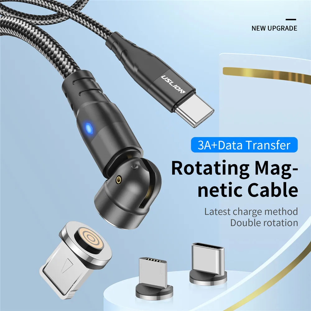 USLION 60W Magnetic Cable Quick Charge PD Fast Charging Type C to Type C Cable For redmi note 10s Data Charger Cable For MacBook