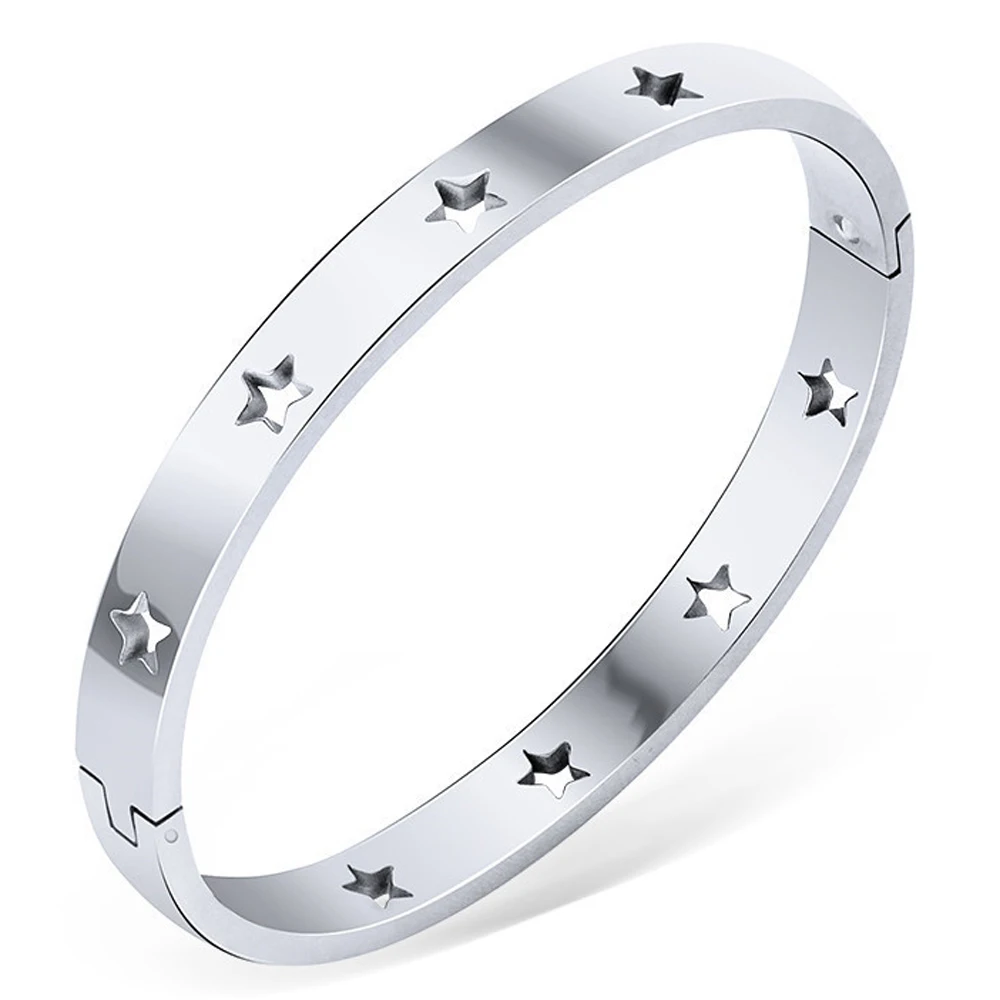 Fashion Hollow Star Gift Bangles & Bracelets For Women Party Trendy Jewelry Stainless Steel Rose Gold Color Cuff Wristband