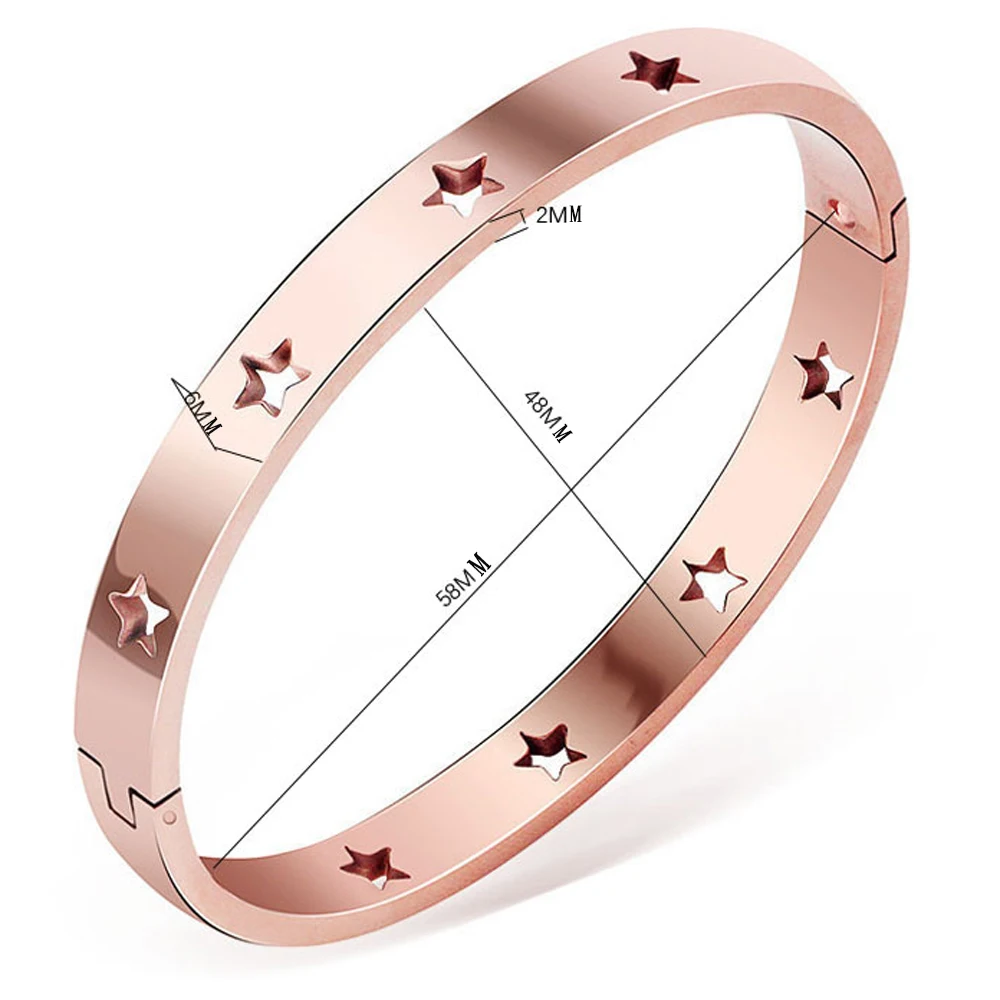 Fashion Hollow Star Gift Bangles & Bracelets For Women Party Trendy Jewelry Stainless Steel Rose Gold Color Cuff Wristband