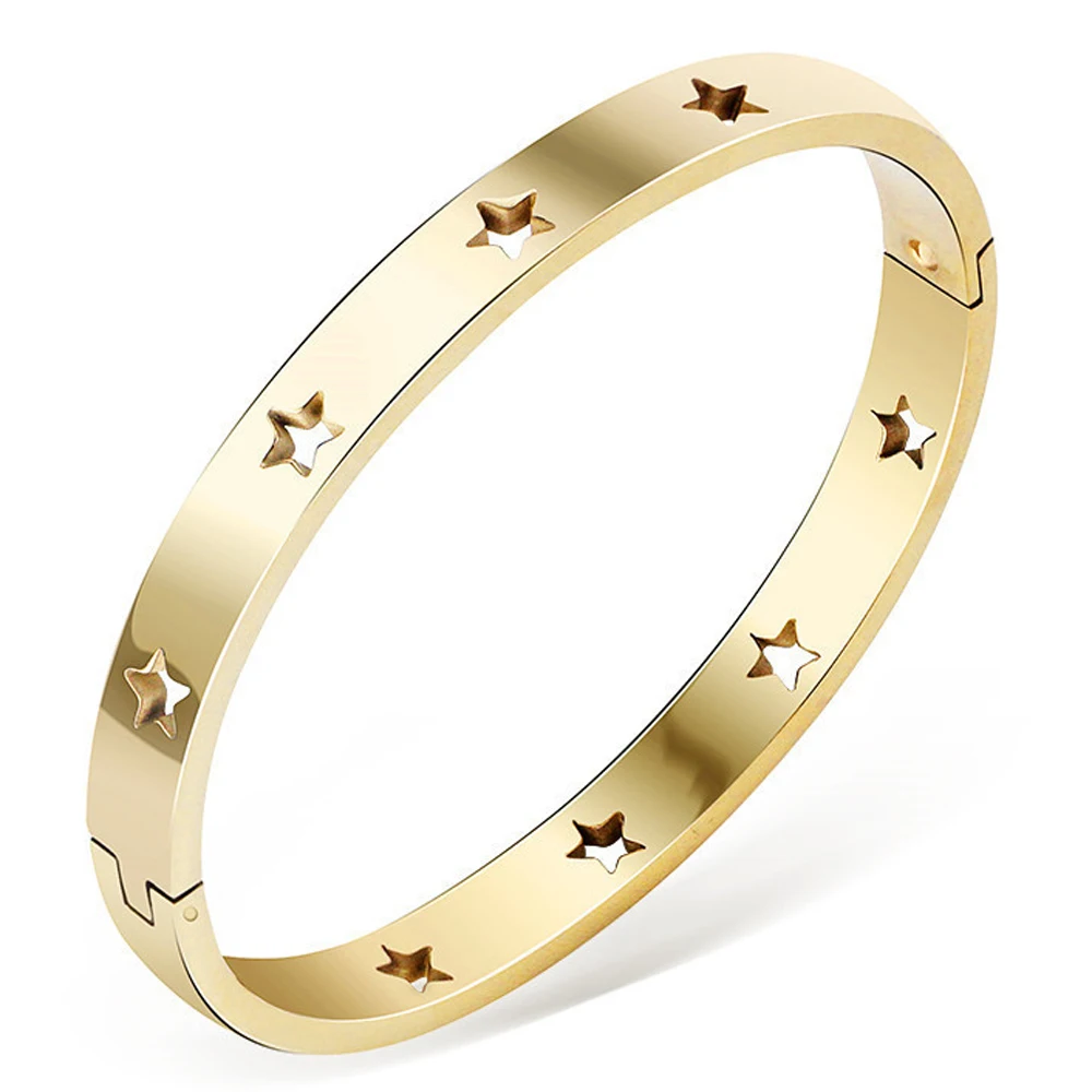 Fashion Hollow Star Gift Bangles & Bracelets For Women Party Trendy Jewelry Stainless Steel Rose Gold Color Cuff Wristband
