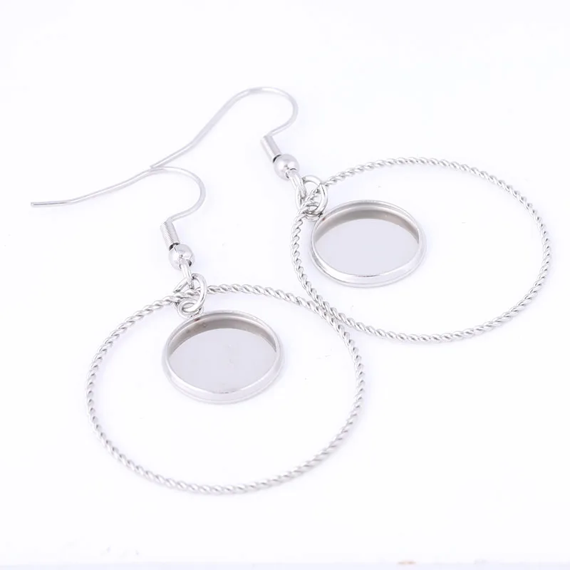 10pcs Stainless Steel charm Hoop Earring Base Blanks 12mm Cabochon Setting Bezels Diy Ear Hooks Findings