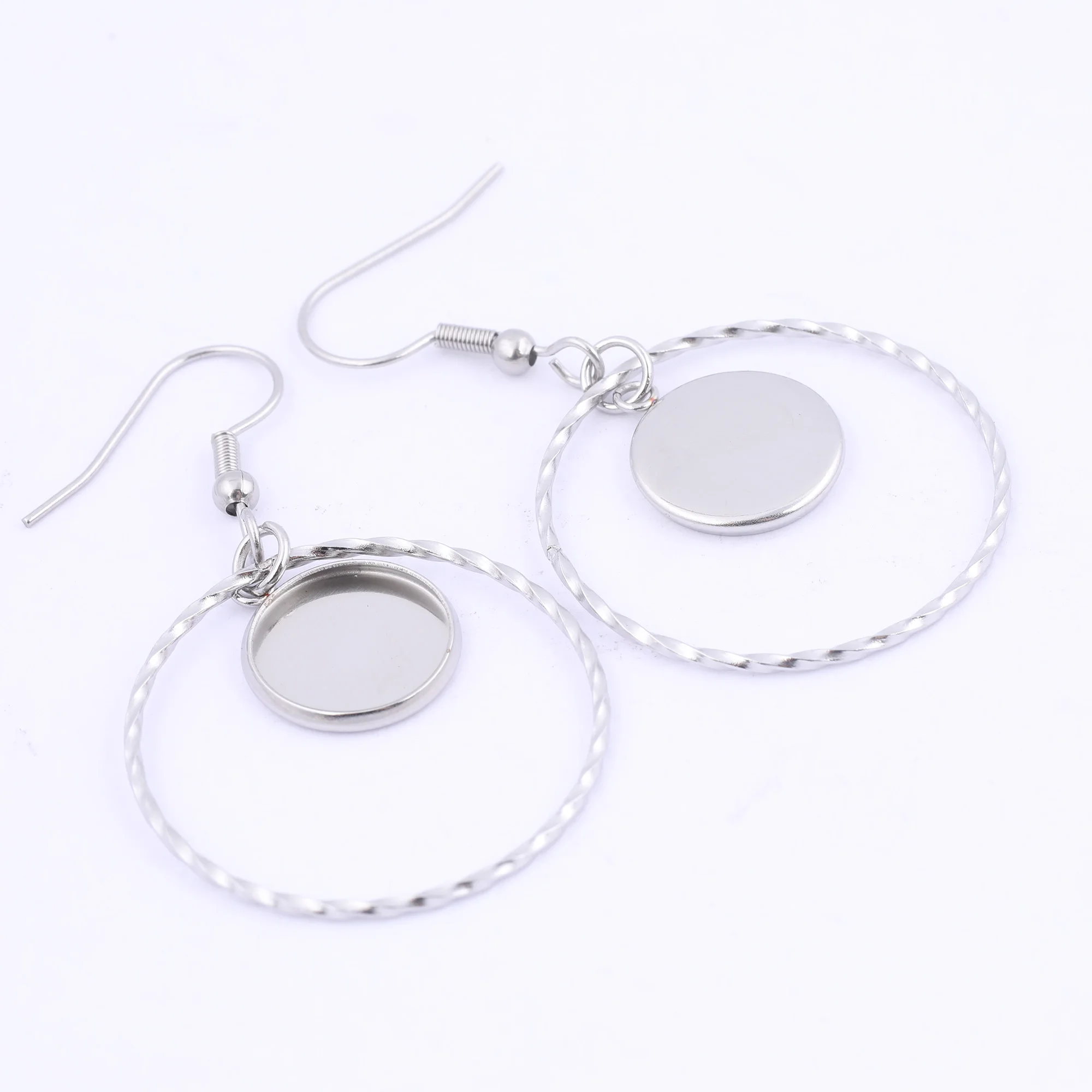 10pcs Stainless Steel charm Hoop Earring Base Blanks 12mm Cabochon Setting Bezels Diy Ear Hooks Findings