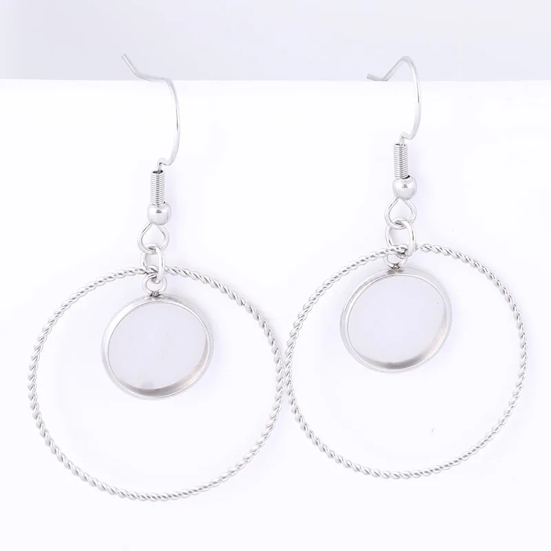 10pcs Stainless Steel charm Hoop Earring Base Blanks 12mm Cabochon Setting Bezels Diy Ear Hooks Findings