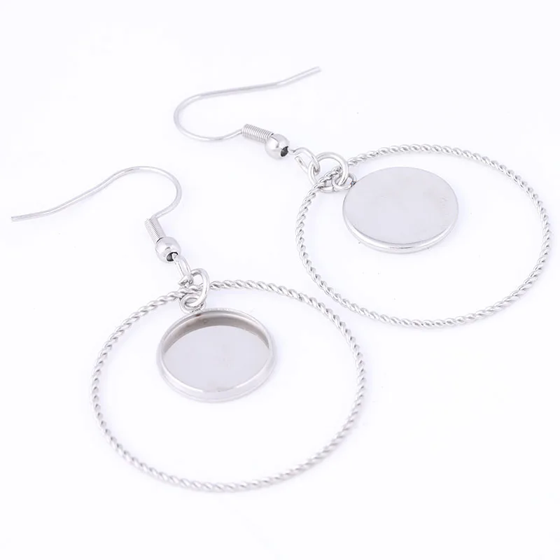 10pcs Stainless Steel charm Hoop Earring Base Blanks 12mm Cabochon Setting Bezels Diy Ear Hooks Findings