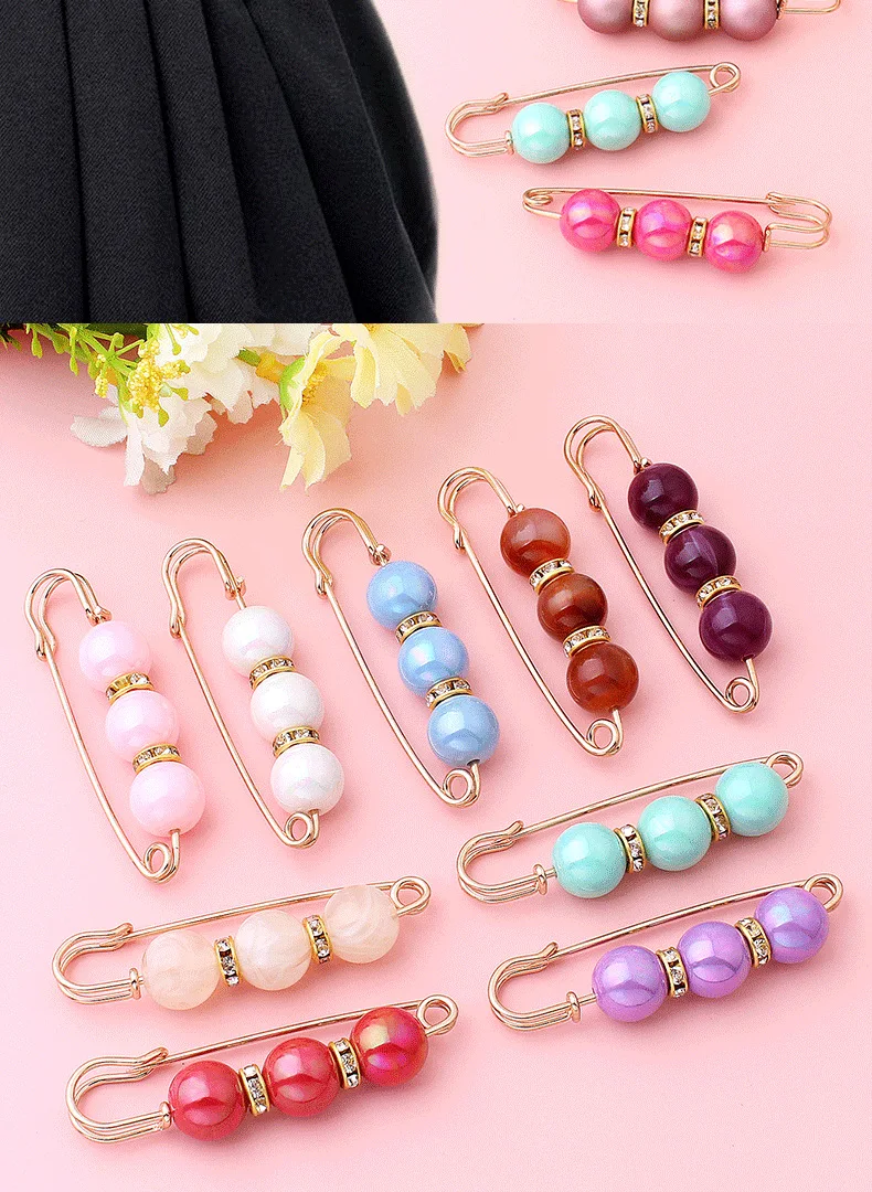 3pcs/Lot Colourful Pearl Brooch Buttons Snap Fastener Skirt Pin Adjustable Diamond-encrusted Pin Waist Decorative Button