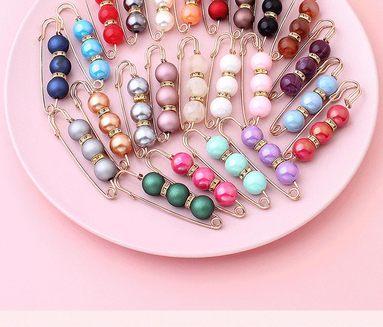 3pcs/Lot Colourful Pearl Brooch Buttons Snap Fastener Skirt Pin Adjustable Diamond-encrusted Pin Waist Decorative Button
