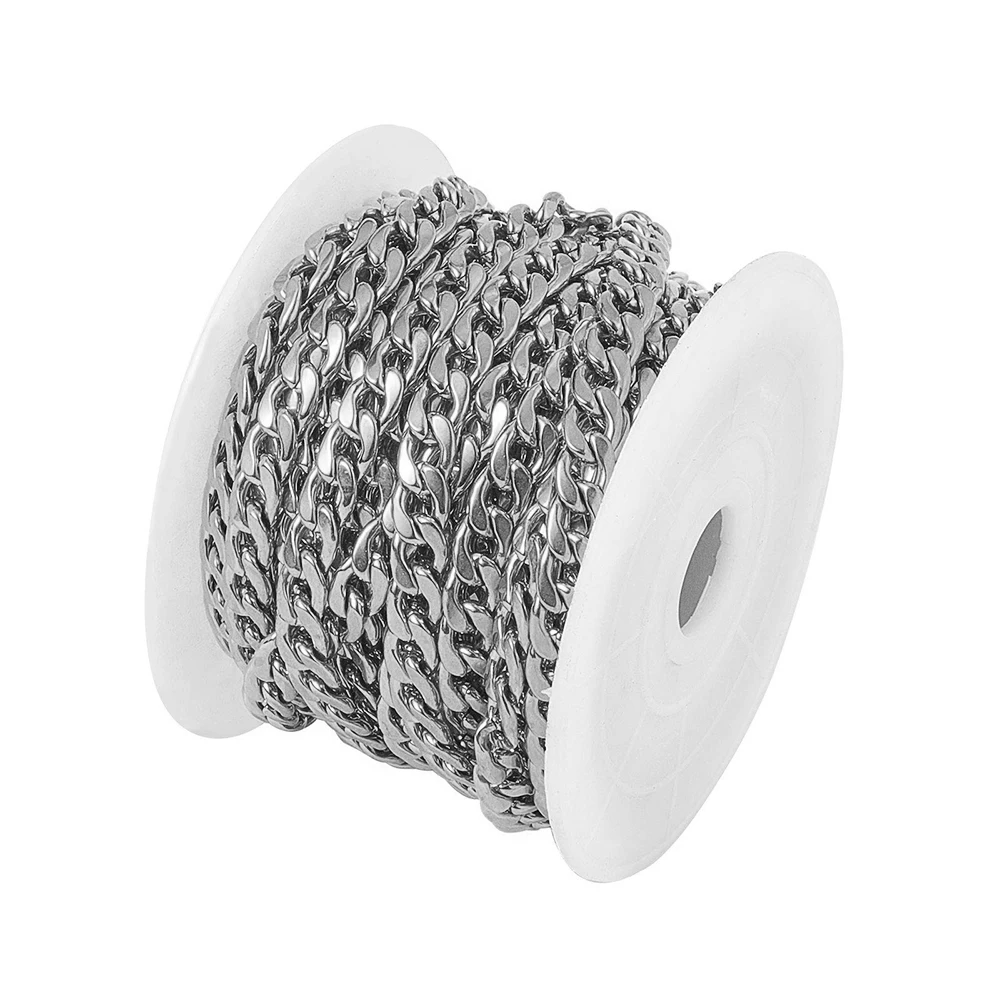 1 Meter/lot Gold Color Flat Curb Chain Necklace 3mm-9.5mm Stainless Steel Curb Link Chain for DIY Jewelry Making Bulk Chain