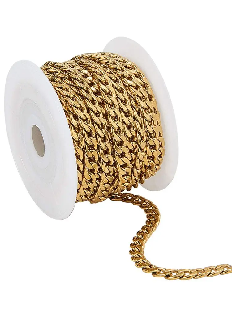 1 Meter/lot Gold Color Flat Curb Chain Necklace 3mm-9.5mm Stainless Steel Curb Link Chain for DIY Jewelry Making Bulk Chain
