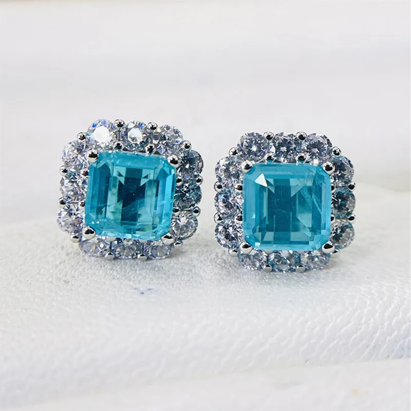925 Sterling Silver Green Earrings for Women Charm Luxury 12mm Paraíba Tourmaline Earring Fashion Jewelry Accessories New Bijoux