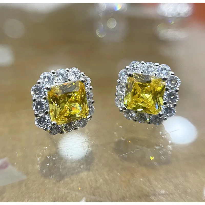 925 Sterling Silver Green Earrings for Women Charm Luxury 12mm Paraíba Tourmaline Earring Fashion Jewelry Accessories New Bijoux