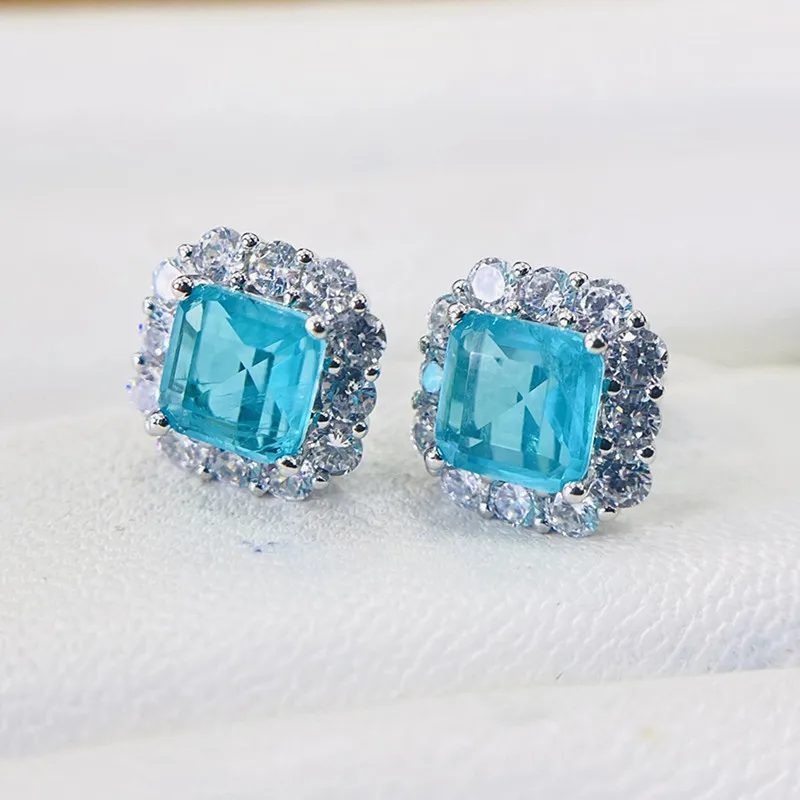 925 Sterling Silver Green Earrings for Women Charm Luxury 12mm Paraíba Tourmaline Earring Fashion Jewelry Accessories New Bijoux