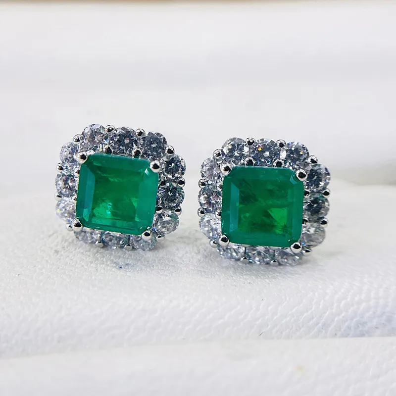 925 Sterling Silver Green Earrings for Women Charm Luxury 12mm Paraíba Tourmaline Earring Fashion Jewelry Accessories New Bijoux