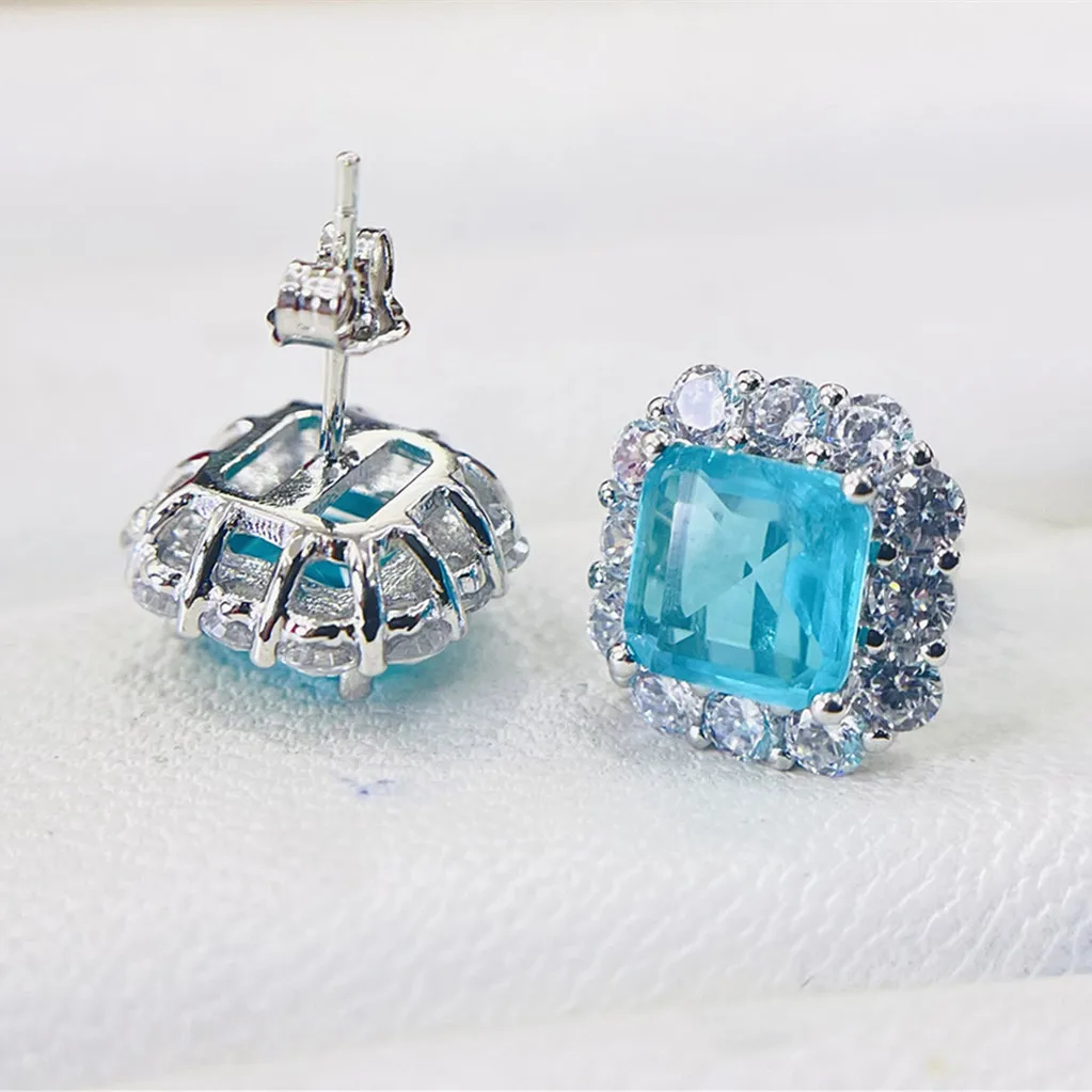 925 Sterling Silver Green Earrings for Women Charm Luxury 12mm Paraíba Tourmaline Earring Fashion Jewelry Accessories New Bijoux