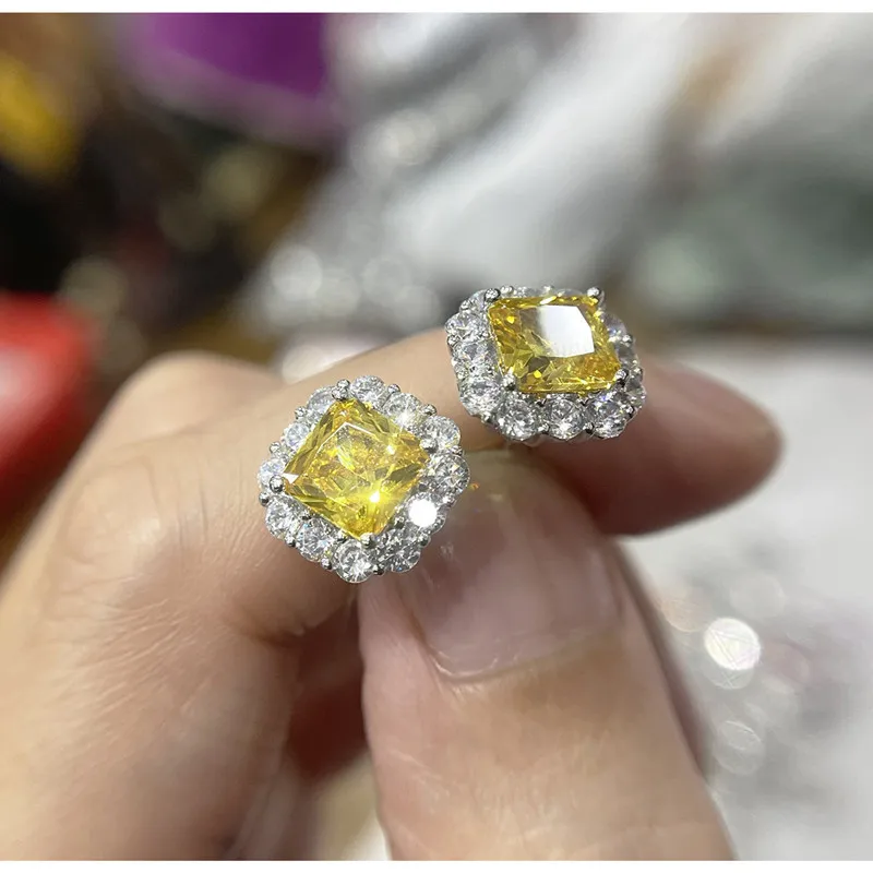 925 Sterling Silver Green Earrings for Women Charm Luxury 12mm Paraíba Tourmaline Earring Fashion Jewelry Accessories New Bijoux