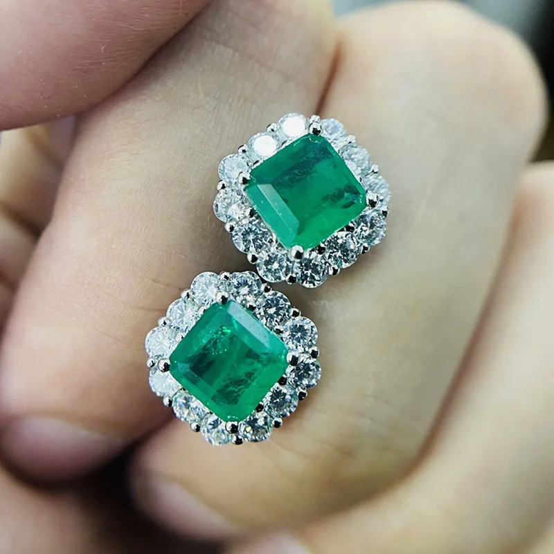 925 Sterling Silver Green Earrings for Women Charm Luxury 12mm Paraíba Tourmaline Earring Fashion Jewelry Accessories New Bijoux