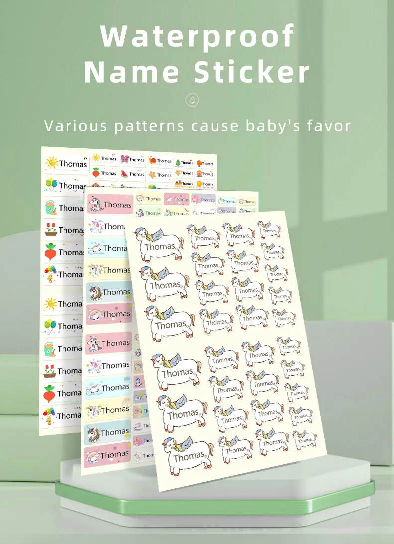 114Pcs Cartoon Unicorn Name Stickers Custom Girl Personal Tags Kids Waterproof Cartoon Label For School Stationery Scrapbooking