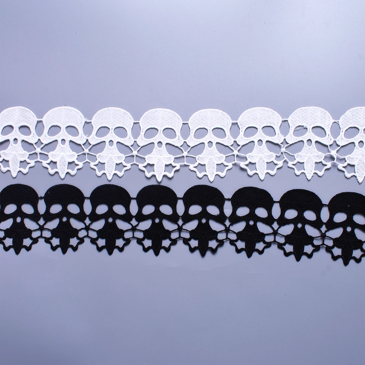 1Yard White Black Skull Lace Fabric Trim Embroidery Applique for Sewing Cloth Craft Garment Accessories Supplies 8CM Wide
