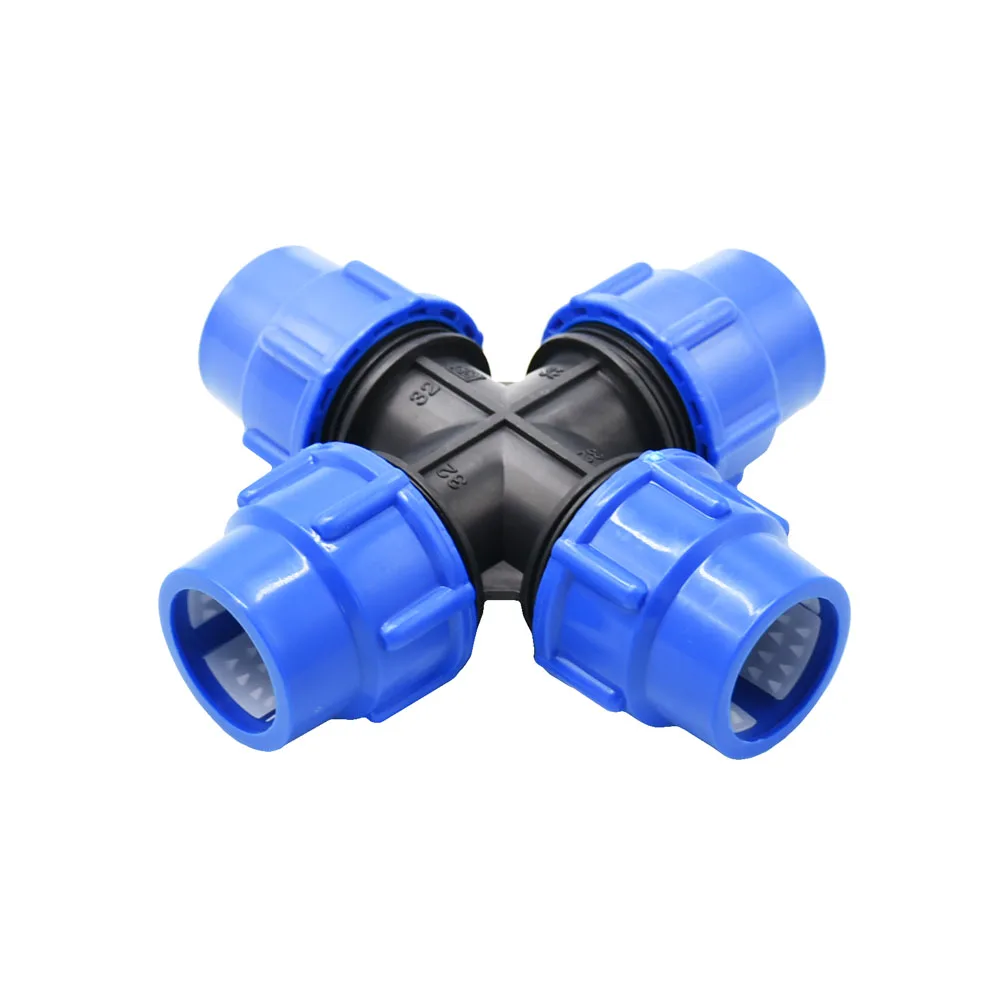 20/25/32/40/50/63mm Pe Pipe Cross Connector 4-Way Plastic Water Pipe Water Splitter 1/2 3/4 1 1.5 2 Inch Pipeline Coupler 1Pcs