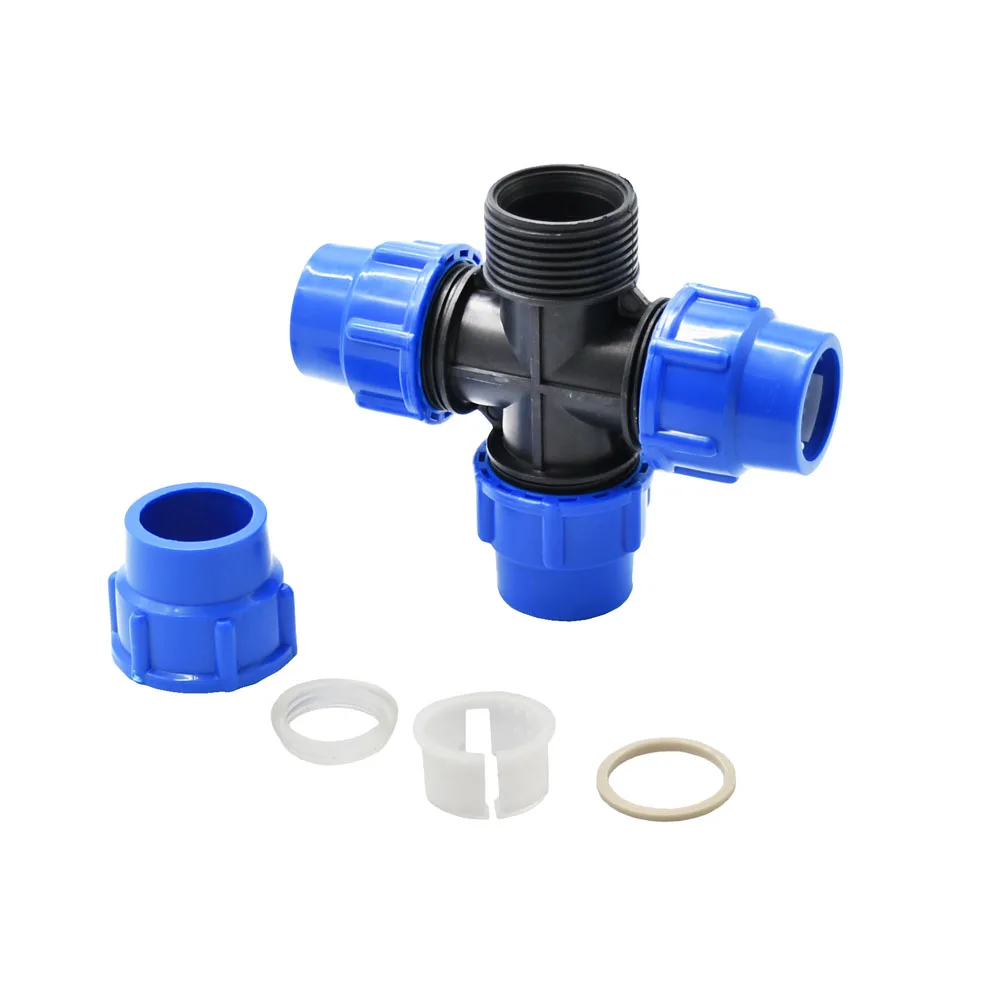 20/25/32/40/50/63mm Pe Pipe Cross Connector 4-Way Plastic Water Pipe Water Splitter 1/2 3/4 1 1.5 2 Inch Pipeline Coupler 1Pcs