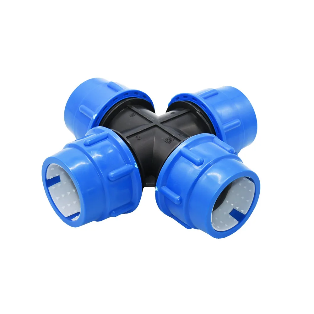 20/25/32/40/50/63mm Pe Pipe Cross Connector 4-Way Plastic Water Pipe Water Splitter 1/2 3/4 1 1.5 2 Inch Pipeline Coupler 1Pcs
