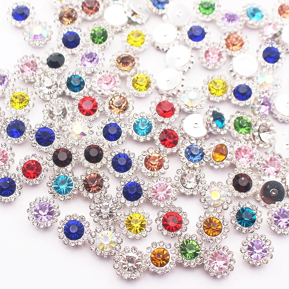 8mm-12mm Sunflower Silver Claw Sew On Rhinestones Glitter Crystals Stones Fabric Glass Beads DIY Sewing Rhinestones Crafts Gems