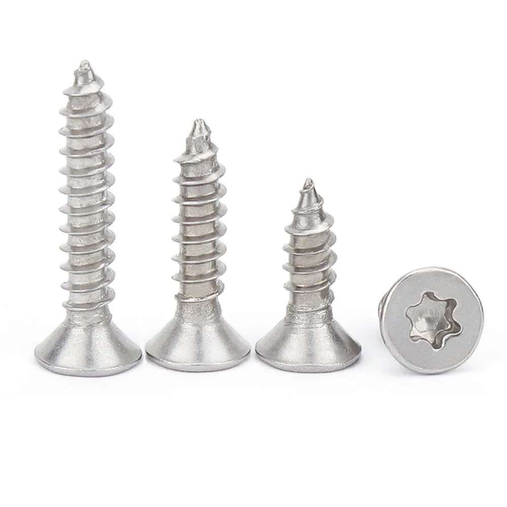 5/50pc M2 M2.3 M2.6 M3 M3.5 M4 M5 M6 304 A2 Stainless Steel Six Lobe Torx Flat Countersunk Head Security Self-tapping Wood Screw