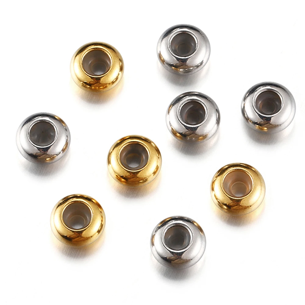 10pcs 6/7/8/10mm Stainless Steel Adjustment Beads with Non-slip Silicone Ring Gold Stopper Spacer Beads for Jewelry Making DIY