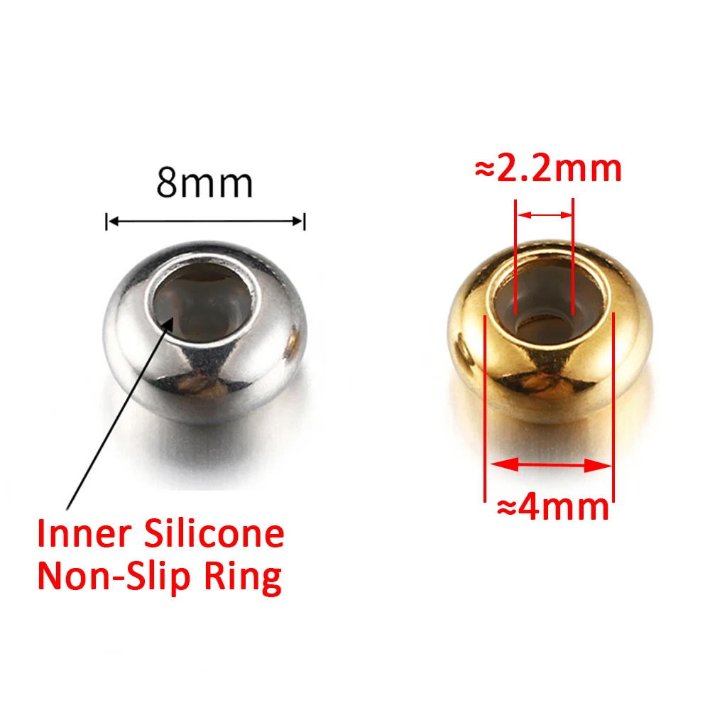10pcs 6/7/8/10mm Stainless Steel Adjustment Beads with Non-slip Silicone Ring Gold Stopper Spacer Beads for Jewelry Making DIY