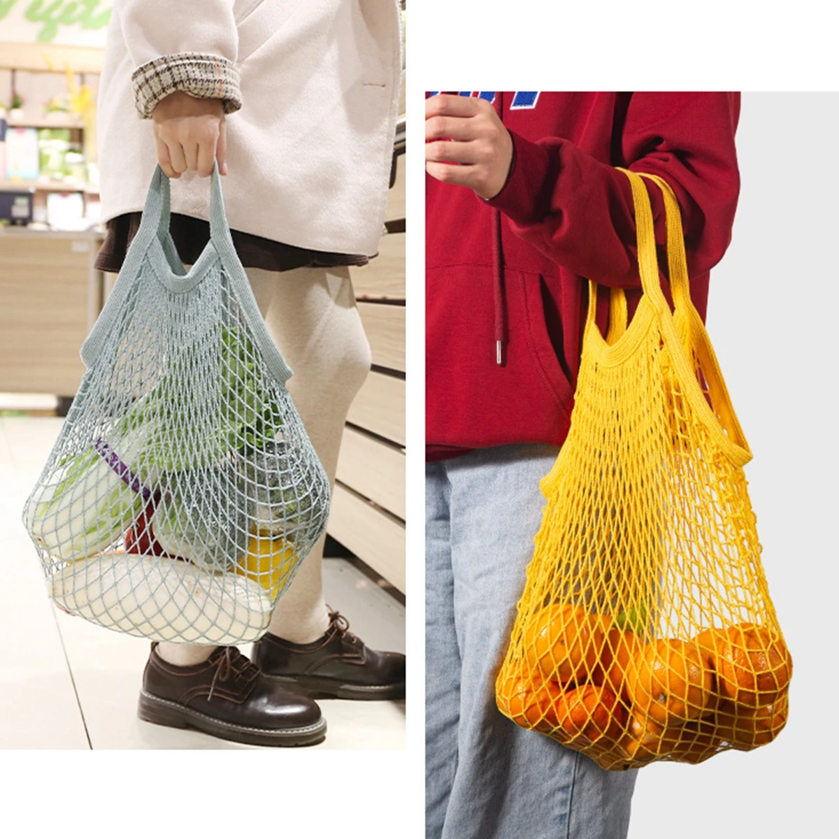 Reusable Grocery Bags Eco-friendly Organic Cotton Mesh Tote Bags Portable Net String Bag for Shopping Storage Fruit Vegetable