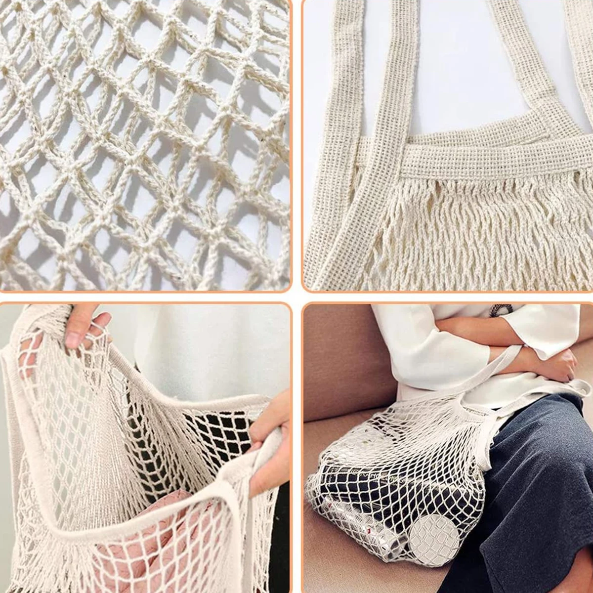 Reusable Grocery Bags Eco-friendly Organic Cotton Mesh Tote Bags Portable Net String Bag for Shopping Storage Fruit Vegetable