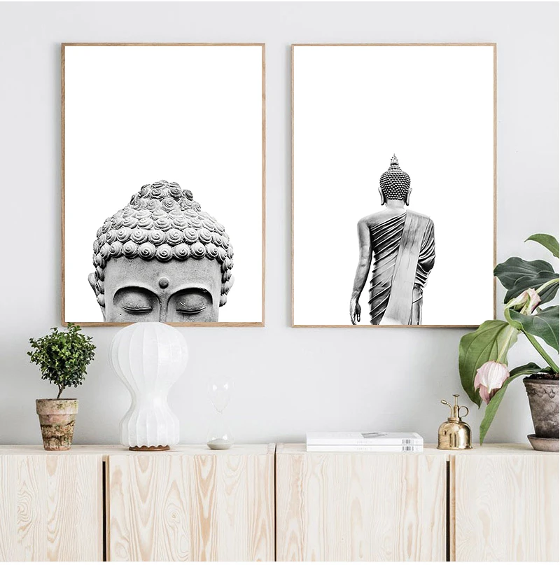 Sakyamuni Buddha Statue Qoutes Wall Art Canvas Painting Black White Nordic Posters And Prints Wall Pictures For Living Room