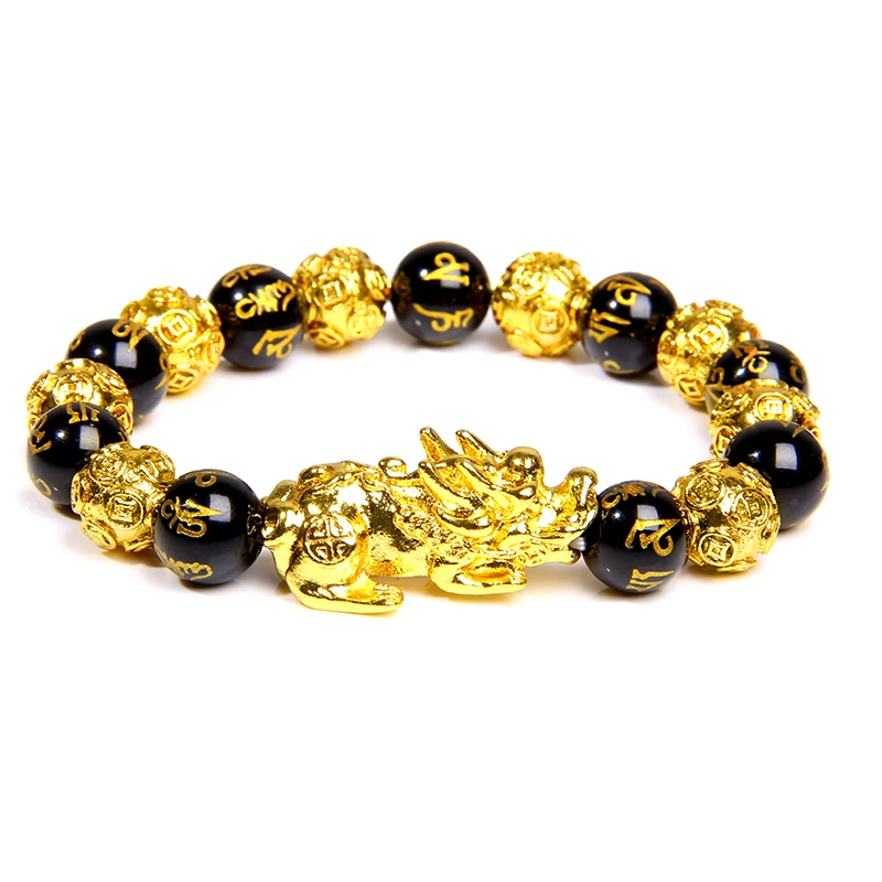 Fengshui Pixiu Bracelet Natural Obsidian Stone Beads Bracelets For Women Men Wealth Good Luck Buddha Unisex Wristband Jewelry