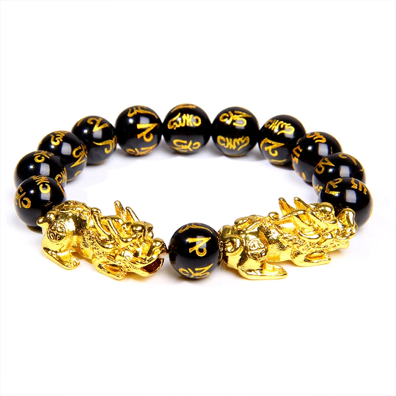 Fengshui Pixiu Bracelet Natural Obsidian Stone Beads Bracelets For Women Men Wealth Good Luck Buddha Unisex Wristband Jewelry
