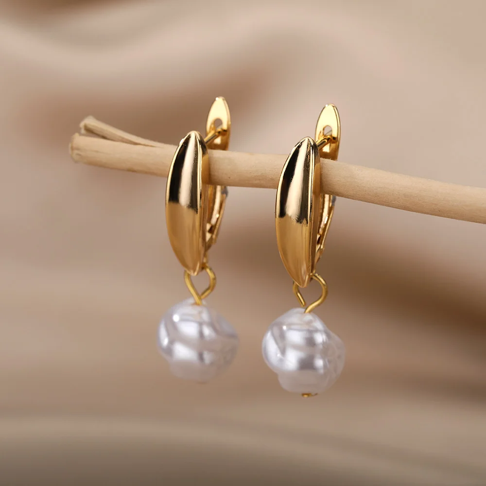 Circle Earrings For Women Vintage Punk Round Baroque Pearl Earrings Stainless Steel Circle Ear Clip Women Jewelry Gift Mujer