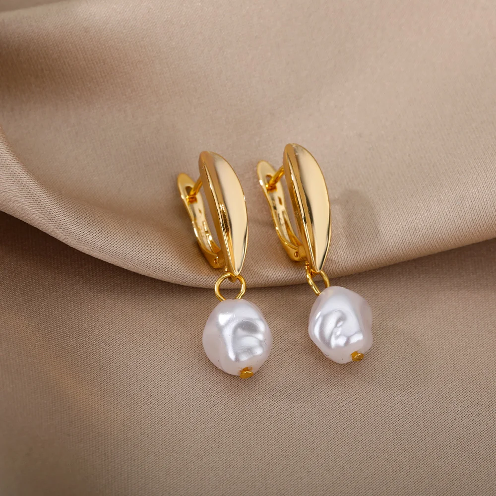 Circle Earrings For Women Vintage Punk Round Baroque Pearl Earrings Stainless Steel Circle Ear Clip Women Jewelry Gift Mujer