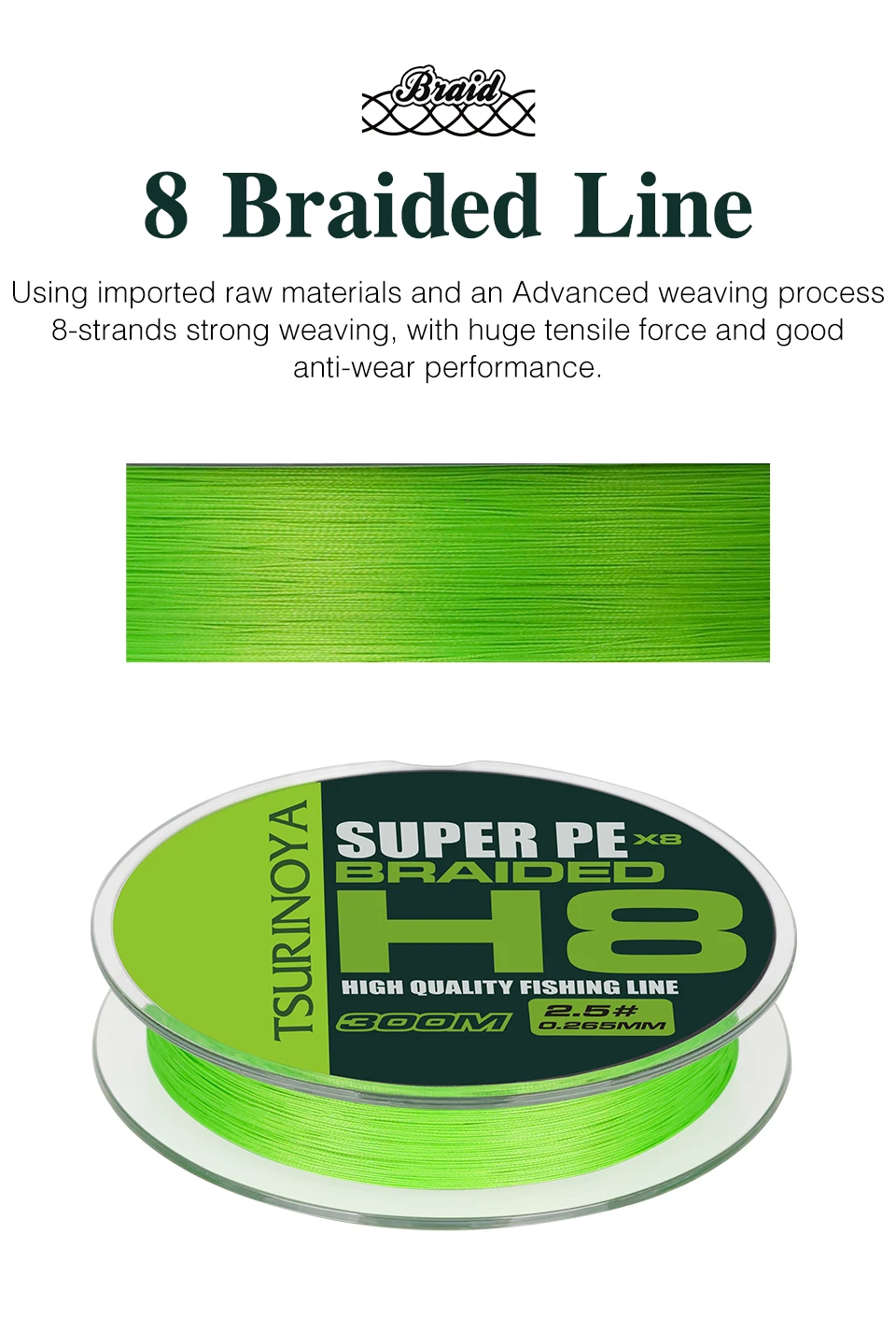 TSURINOYA 150M 100M 8 Weaves PE Fishing Line H8 Ultra-long Casting 8 Strand Braided Smooth Multifilament Line 14-50LB