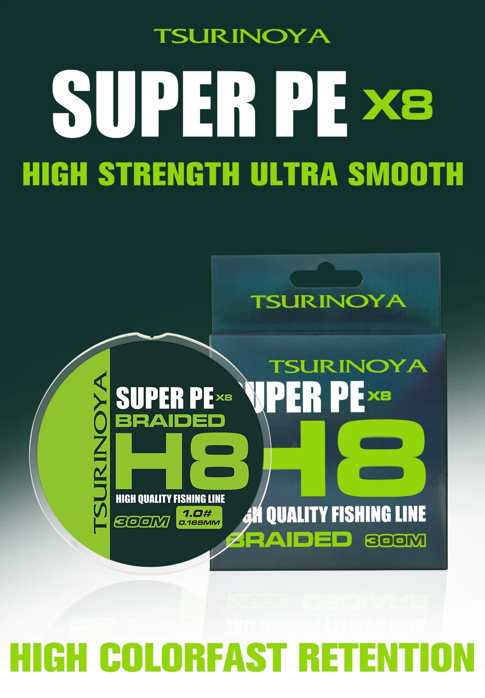 TSURINOYA 150M 100M 8 Weaves PE Fishing Line H8 Ultra-long Casting 8 Strand Braided Smooth Multifilament Line 14-50LB