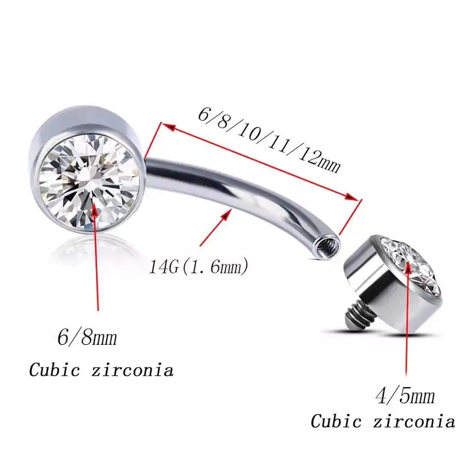 G23 Titanium 5A Round Zircon Belly Button Rings Body Piercing Internal Thread Navel Piercing Belly Ring Body Jewelry For Women