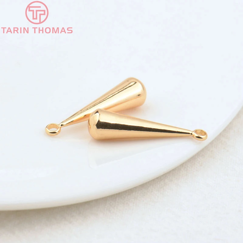 (2989)10PCS 23x6MM 24K Gold Color Brass Long Water Drop End Beads Charms High Quality DIY Jewelry Making Findings Accessories