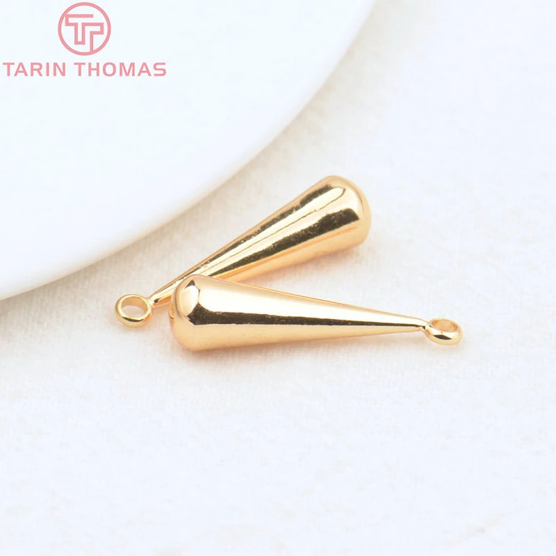 (2989)10PCS 23x6MM 24K Gold Color Brass Long Water Drop End Beads Charms High Quality DIY Jewelry Making Findings Accessories