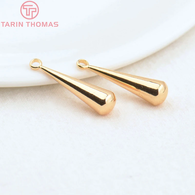 (2989)10PCS 23x6MM 24K Gold Color Brass Long Water Drop End Beads Charms High Quality DIY Jewelry Making Findings Accessories