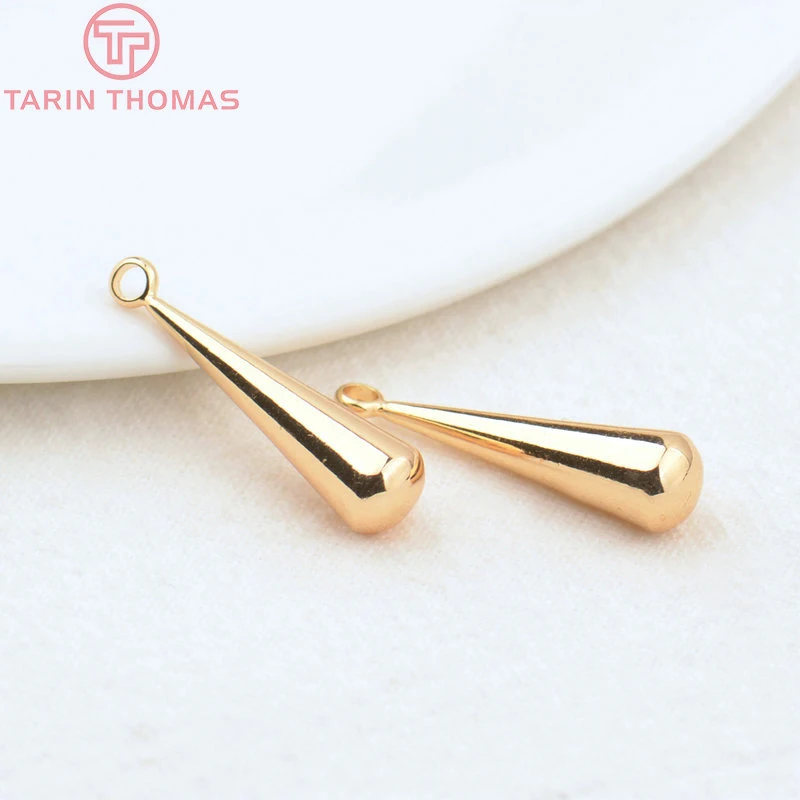(2989)10PCS 23x6MM 24K Gold Color Brass Long Water Drop End Beads Charms High Quality DIY Jewelry Making Findings Accessories