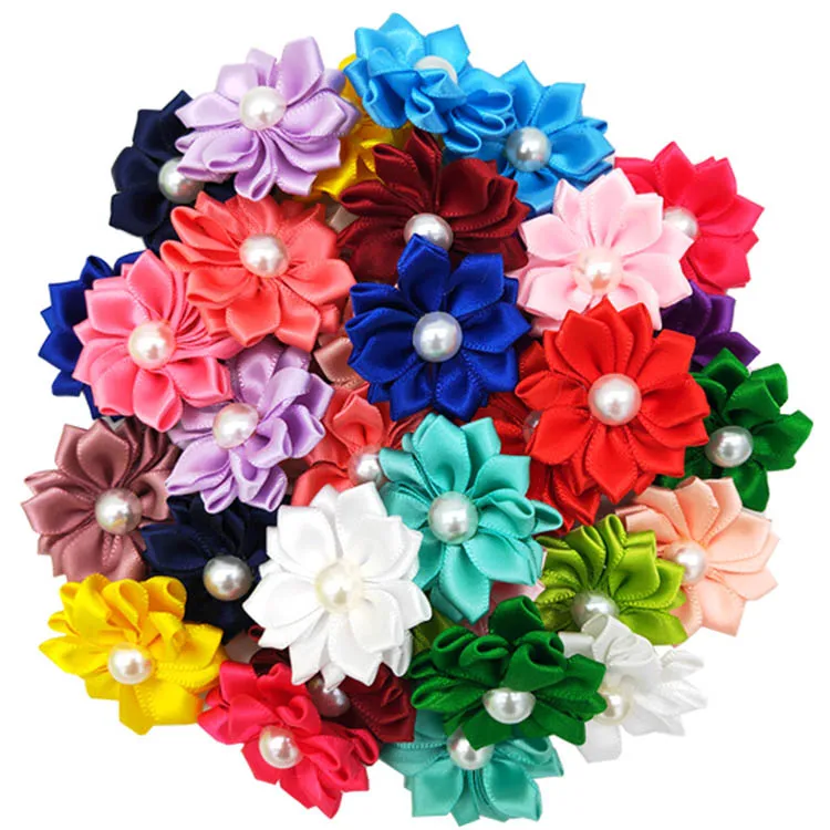 20Pcs/Lot Flower Dog Hair Bows Long Hair Pet Dogs Bows Rubber Band Cat Puppy Hair Clips Pet Grooming Bow Dog Accessories