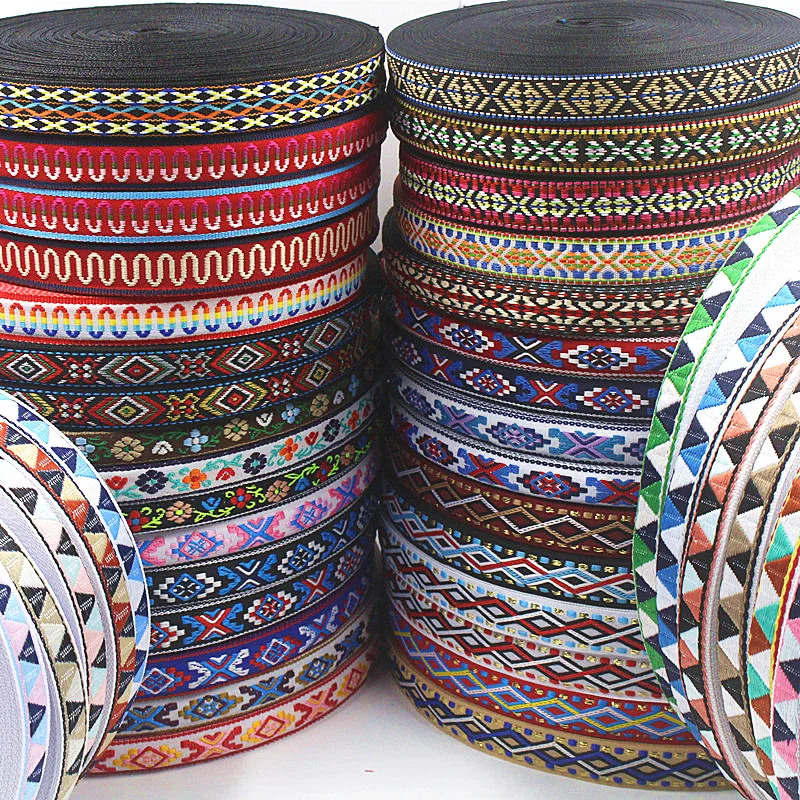 HOT 5 Yards 2CM Vintage Ethnic Jacquard Embroidery Ribbon Boho Lace Trim DIY Clothes Bag Accessories Custom
