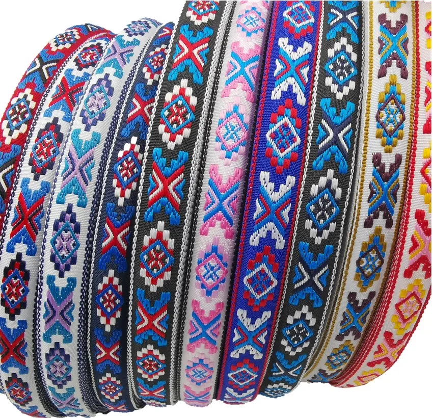 HOT 5 Yards 2CM Vintage Ethnic Jacquard Embroidery Ribbon Boho Lace Trim DIY Clothes Bag Accessories Custom