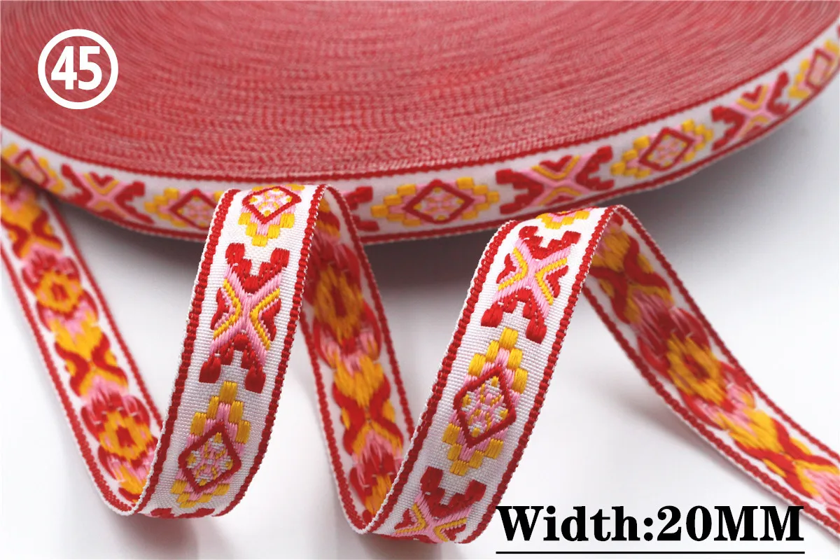HOT 5 Yards 2CM Vintage Ethnic Jacquard Embroidery Ribbon Boho Lace Trim DIY Clothes Bag Accessories Custom